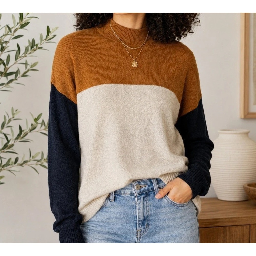 Madewell Ashbury Colorblock Mock Neck Sweater L Merino Wool Alpaca Blend Relaxed